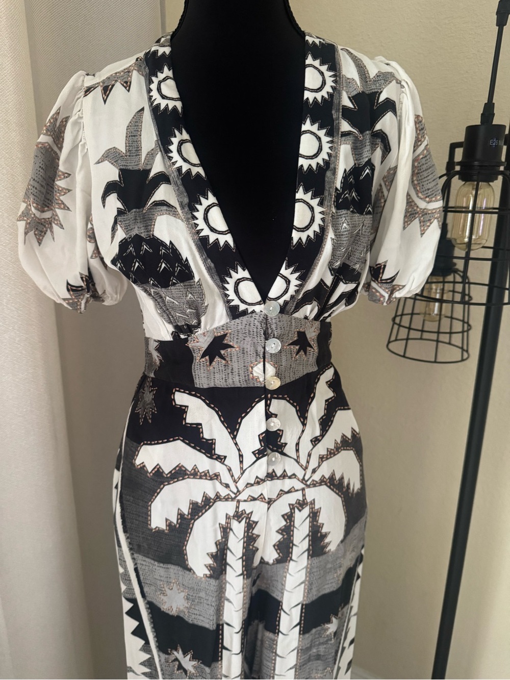 Farm Rio Anthropologie Printed Wide Leg Jumpsuit XS Boho Resort Palazzo - Picture 4 of 11